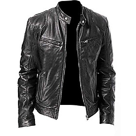 Men's Fall Spring Coat Vintage Jacket Black black Brown brown / Faux Leather