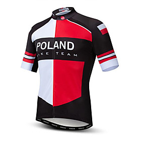21Grams Poland National Flag Men's Short Sleeve Cycling Jersey - Red / White Bike Top UV Resistant Quick Dry Moisture Wicking Sports Summer Terylene Mountain B