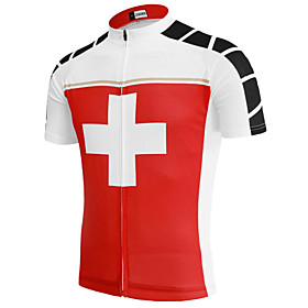 21Grams Switzerland Denmark National Flag Men's Short Sleeve Cycling Jersey - Red / White Bike Top UV Resistant Quick Dry Moisture Wicking Sports Summer Teryle
