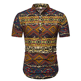 Men's Shirt Other Prints Graphic Short Sleeve Casual Tops Ethnic Style Yellow