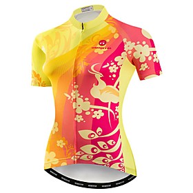 21Grams Women's Short Sleeve Cycling Jersey Summer Elastane Polyester Yellow Floral Botanical Bike Jersey Top Mountain Bike MTB Road Bike Cycling Quick Dry Moi