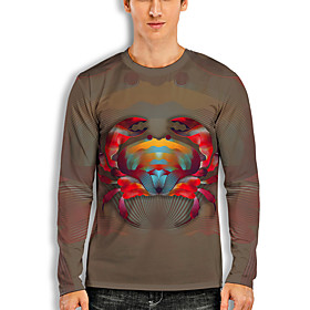 Men's T shirt 3D Print Graphic Prints Animal 3D Print Long Sleeve Daily Tops Basic Casual Hawaiian Brown