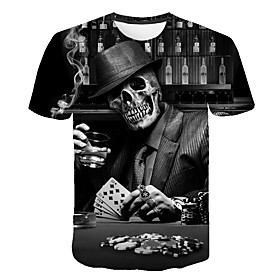 Men's T shirt Graphic 3D Skull Plus Size Print Short Sleeve Street Tops Exaggerated Black