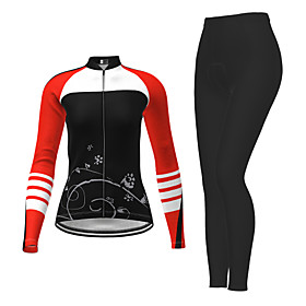 21Grams Women's Long Sleeve Cycling Jersey with Tights Winter Polyester Black / Yellow Purple Red Novelty Bike Jersey Tights Clothing Suit Quick Dry Moisture W