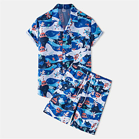 Men's Shirt Suits Shirt Snowman Button-Down Short Sleeve Casual Tops Cotton Casual Fashion Hawaiian Breathable Blue