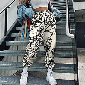 Women's Streetwear Sweatpants Comfort Going out Weekend Jogger Pants Graphic Prints Graffiti Full Length Elastic Drawstring Design Print Black