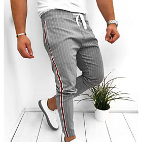 Men's Basic Chinos Pants Striped Full Length Black Blue Gray