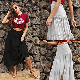 LITB Basic Women's Solid Color Dress Knee Length Skirt Casual Designed Bottom