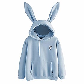 Women's top, Solid Color Rabbit Hoodie Long Sleeve Sweatshirt Pullover top Autumn and Winter Blouse