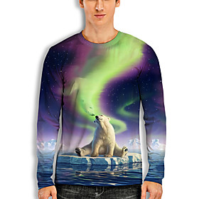 Men's T shirt 3D Print Graphic Prints Bear Animal 3D Print Long Sleeve Daily Tops Basic Casual Hawaiian Purple