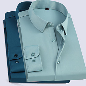 Men's Shirt Solid Colored Button-Down Long Sleeve Casual Tops Business Simple Blue Yellow Blushing Pink / Work
