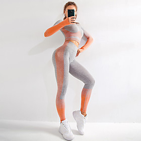 Women's 2 Piece Seamless Activewear Set Workout Outfits Yoga Suit Athletic Athleisure Winter Long Sleeve High Rise Nylon Breathable Soft Push Up Fitness Gym Wo