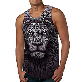 Men's Tank Top Undershirt Shirt 3D Print Graphic Prints Lion Print Sleeveless Daily Tops Casual Designer Big and Tall Round Neck Black / Summer