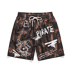 Men's Casual Chino Quick Dry Breathable Daily Leisure Sports Chinos Shorts Pants Cartoon Short Sporty Print Brown