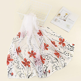 Women's Chiffon Scarf Daily Red Scarf Floral / Blue / Winter / Spring / Summer / Polyester