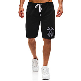Casual / Sporty Athleisure Men's Shorts Daily Gym Pants Short Graphic Letter Pocket Elastic Drawstring Design Print Black Light Grey