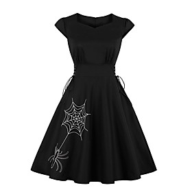 Women's Halloween A Line Dress Knee Length Dress White Black Sleeveless Bat Spider Solid Color Animal Zipper Summer Round Neck Hot Vintage 2021 S M L XL XXL /