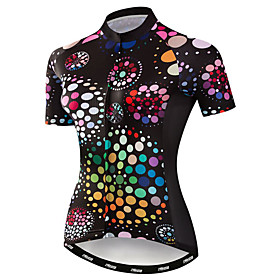 21Grams Women's Short Sleeve Cycling Jersey Summer Elastane Polyester Black Rainbow Dot Bike Jersey Top Mountain Bike MTB Road Bike Cycling Quick Dry Moisture