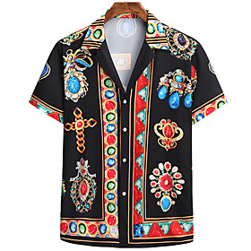 Men's Shirt Other Prints Graphic Short Sleeve Casual Tops Casual Black